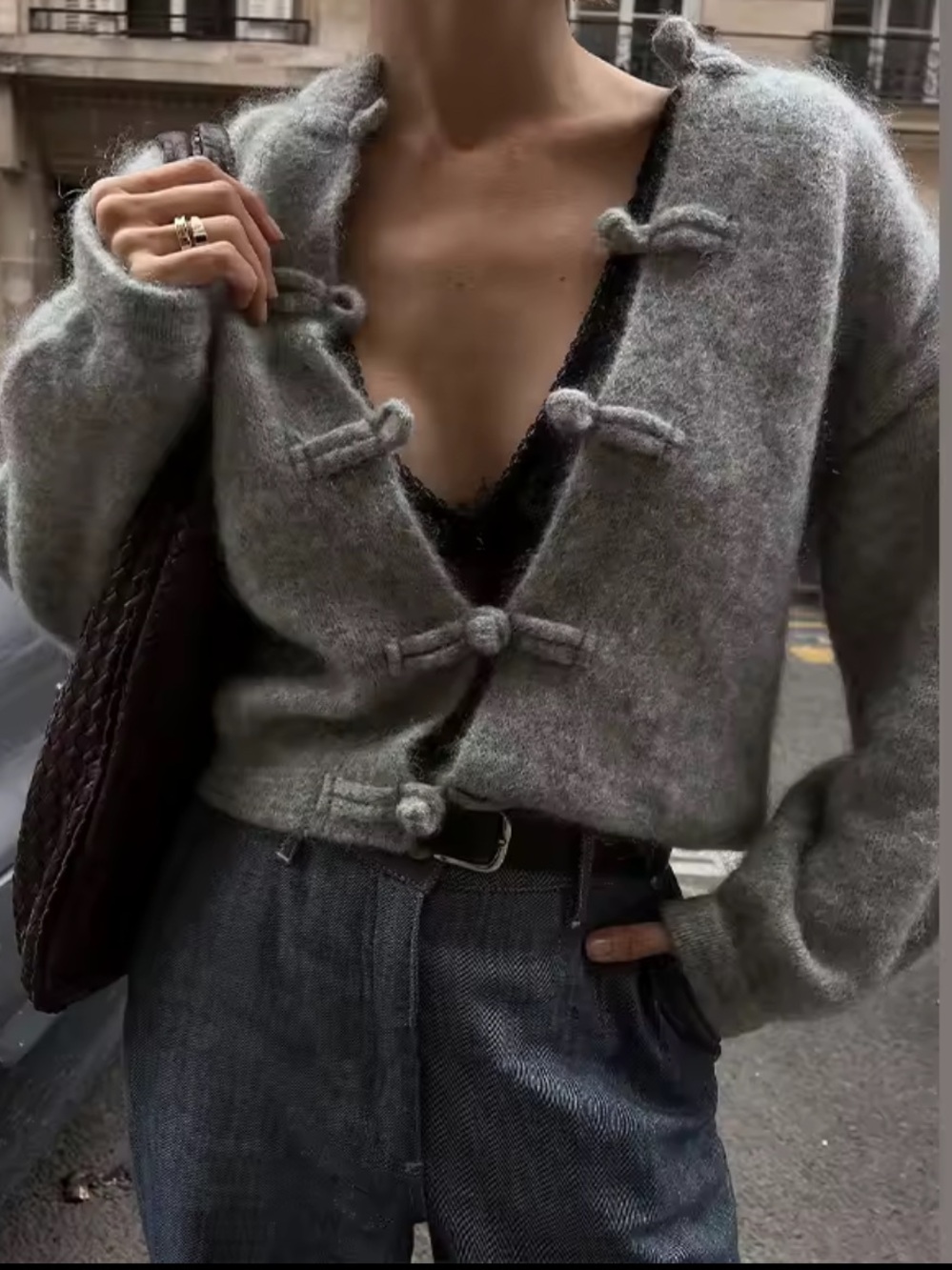 Vintage Women's Chinese Frog Button Knit Cardigan Long Sleeve O-neck Cropped